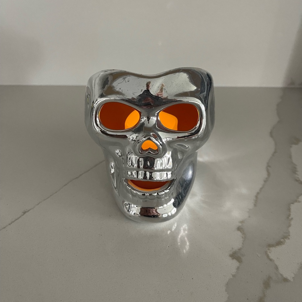 Silver Skull Decor with Orange Accents